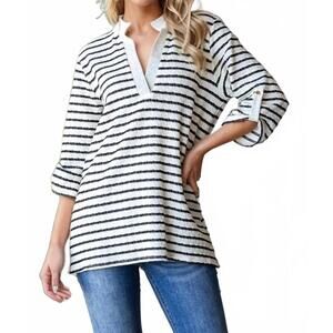 NEW HEIMISH USA collared stripe top in black and white